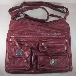 Danier Red Leather Purse Shoulder Crossbody Bag Cargo Pocket Silver Y2K Hobo Zip